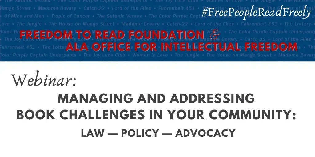 FOBPL's tweet photo. RT ALALibrary "RT @FTRF: 📢 Webinar: Managing and Addressing Book Challenges in Your Community: Law, Policy, Advocacy. Sponsored by #FTRF and @OIF on 12/9. #IntellectualFreedom #BannedBooks #FreePeopleReadFreely https://t.co/okl5NZNMZg https://t.co/lj7vidJA53"