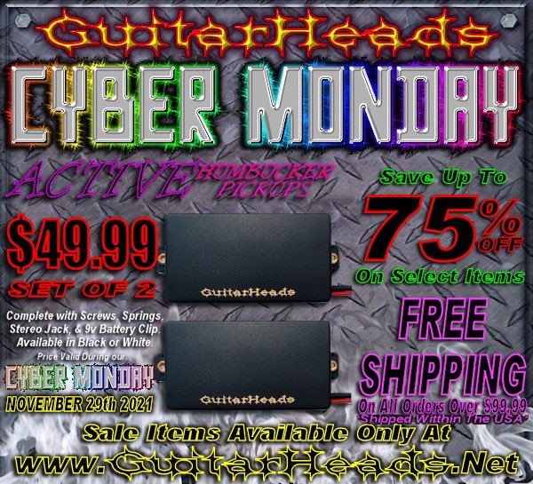 It’s CYBER MONDAY at Guitarheads! Save up to 75% on Select Item, Deals Starting at $1, and Free Shipping on US orders over $99!
guitarheads.net/sale.html

#guirarheads #sale #cybermonday #blackfriday #holiday #guitar #guitars #pickups #part #accessories #upgrade