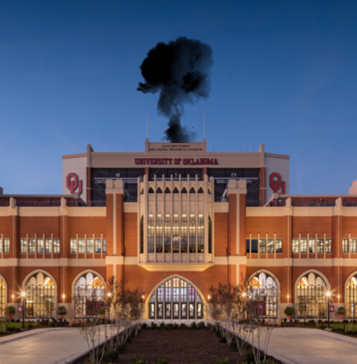 USofCNDBS's tweet photo. Black smoke was seen coming from Gaylord Memorial Stadium, indicating a new head coach for OU has not been found https://t.co/6EMoHA5LNS