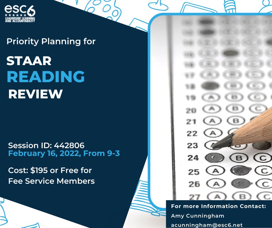 Make your STAAR review engaging and meaningful. Join us for a day of exploring the most tested TEKS as we create lessons and activities to challenge and engage your students. #esc6learn
Click the link to register bit.ly/3jvWzAz
