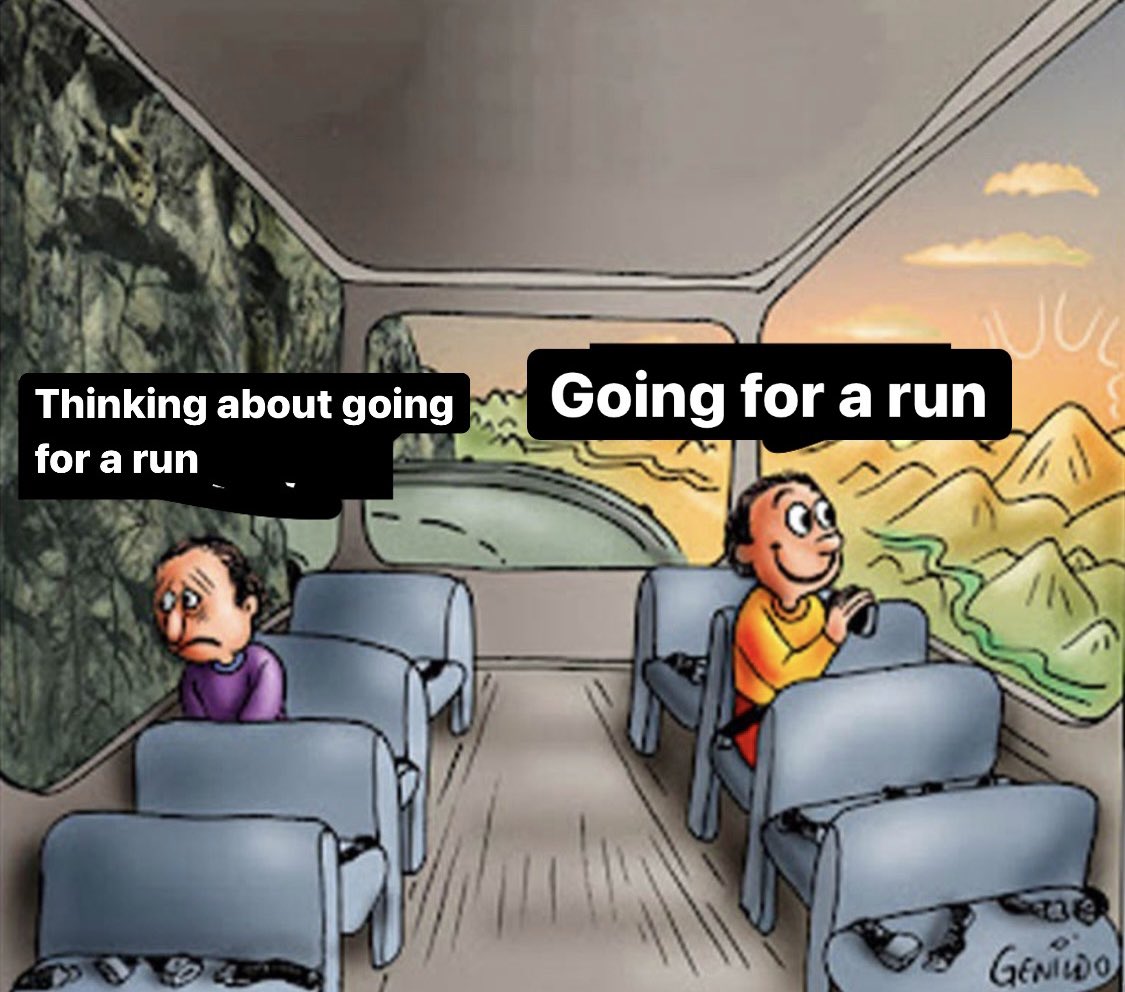 UMBCRunningClub's tweet photo. Why think about running when you can just run? 🏃‍♂️🏃‍♀️
Thanks to @_kateamiller for the submission!
#Running #MemeMonday https://t.co/vmMx8DqSlq