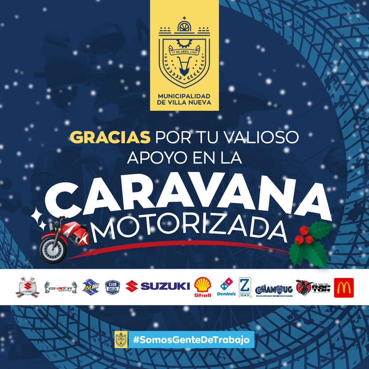 ¡Gracias! Con su apoyo llevamos alegría a las familias villanovanas.  

<a href="/MotoSuzukiGT/">Motos Suzuki Guate</a> Club GN125 Guatemala <a href="/ShellGuatemala/">Shell Guatemala</a> <a href="/dominosgt/">Domino's Guatemala</a> <a href="/ZGasGuatemala/">Gas Zeta, S.A.</a> <a href="/AMVUG_GT/">🇬🇹 AMVUG 🇬🇹</a> Raptor <a href="/McGuate/">McDonald’s Guatemala</a> 

#SomosGenteDeTrabajo