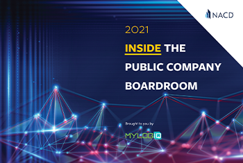 MyLogIQ's tweet photo. MyLogIQ is pleased to partner with @NACD again on Inside the Public Company Boardroom–2021. With data from our CompanyIQ® corporate governance database, this report looks at #ESG metrics such as board diversity, director skill sets, director churn, virtual meetings, and more. https://t.co/hAqcLzyuyw