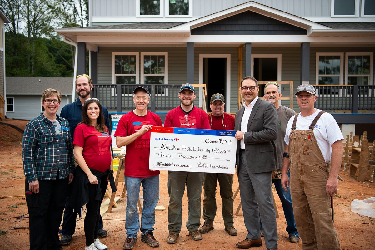 Homeownership is THE largest tool for wealth building in the U.S. Big thanks to @BankofAmerica and @MrDavidDowd who is again partnering with @AVLHabitat to help more low-income families gain financial stability on the foundation of a Habitat home. #BofAGrants #economicmobility