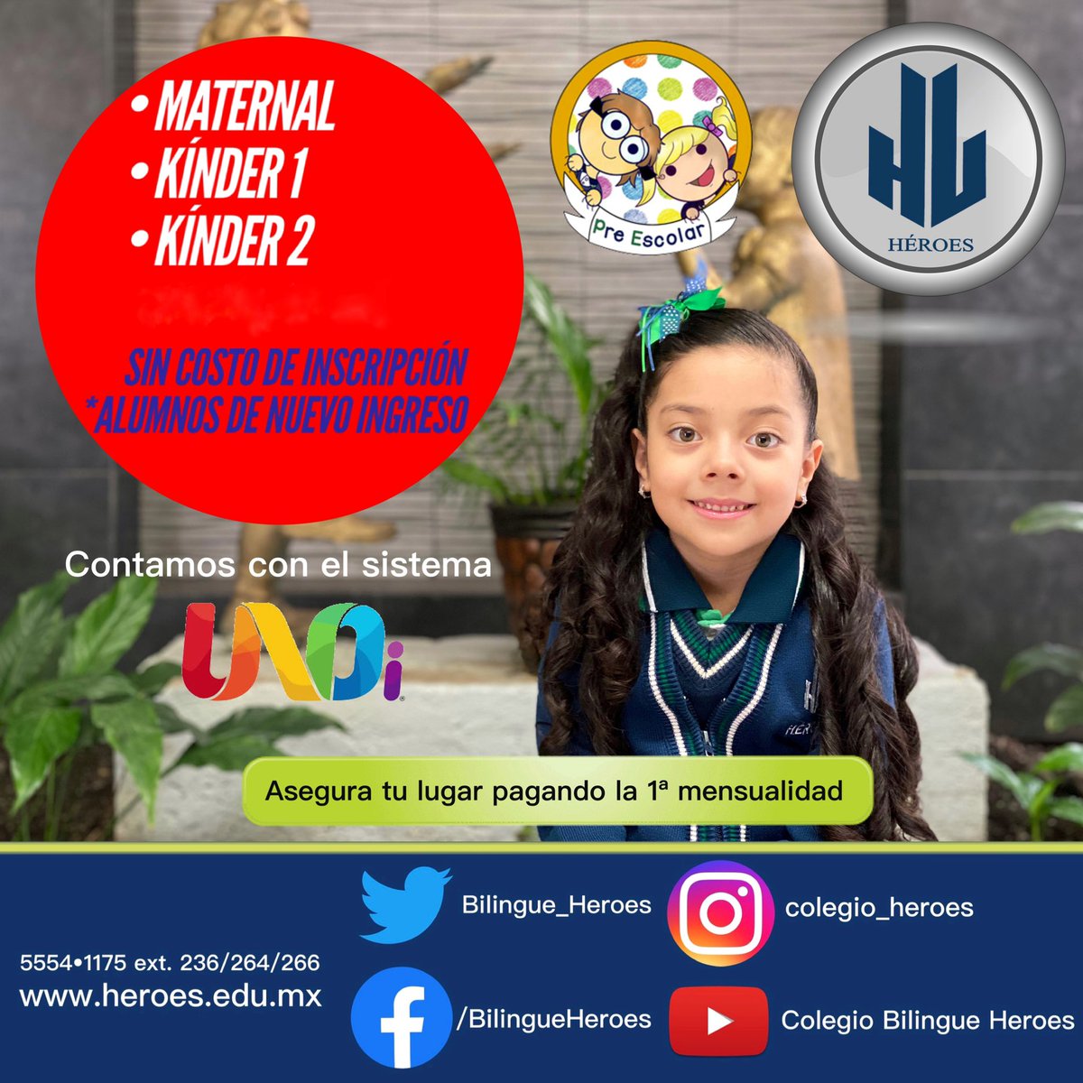 Colegio_Heroes's tweet photo. 🔵 ¡Aprovecha nuestra
#PROMOCIÓN! SIN COSTO de #INSCRIPCIÓN para
alumnos de nuevo ingreso en #Maternal, #Kinder1 y
#Kinder2 . ¡Asegura tu lugar con el
pago de tu primera mensualidad!🔵
5554-1175 ext. 264•266-236
55-2945-5507
https://t.co/cGEIZPvF2C
@En_laDelValle #Coyoacán #BJ https://t.co/PUswmYpaBD