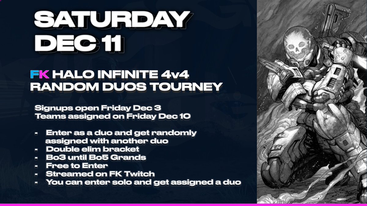 FutureKingsGG's tweet photo. FK Community Builder Tourney 🏆

If you're trying to find teammates for Ranked or HCS Opens, this is a great way to meet new players.

Join our discord for more info!

@Halo @HCS @HaloHubGG @Tashi343i https://t.co/2qZEIcSPfl