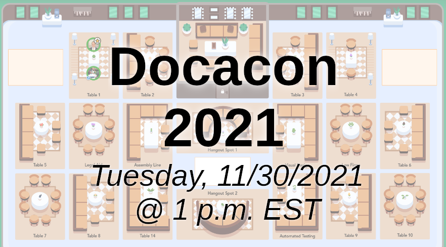 Docacon (the annual docassemble conference) is happening tomorrow! It will be a 2-hour get-together on the Remo platform, starting with discussions at "tables," followed by a series of short presentations. See you all there! live.remo.co/e/docacon-meet…