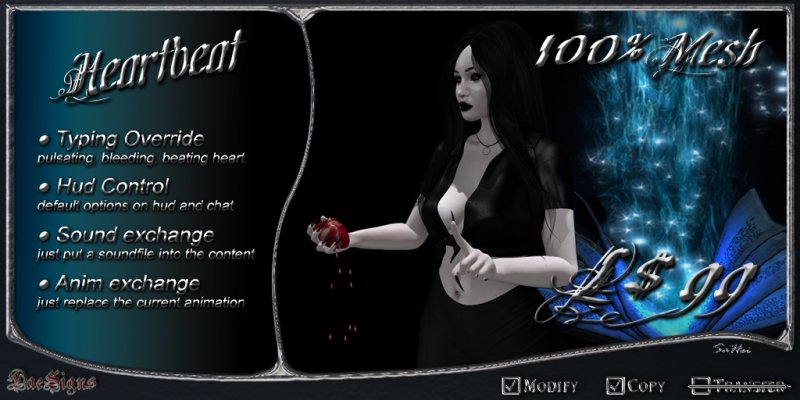 SusannDeCuir's tweet photo. News from DaeSigns: Heartbeat

A thumping heart with drops of blood falling to the ground, nice and morbid. You can turn the throbbing softer or louder ... more infos here: https://t.co/nBQ47KjoDr
#SecondLife #DaeSigns #TypingOverride #Heartbeat https://t.co/eOyRw5YVOS