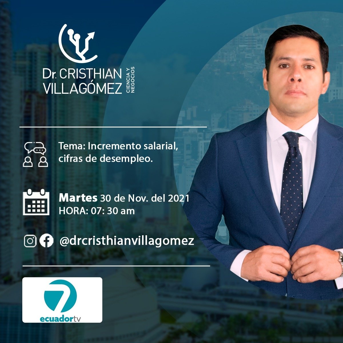 cristhianvilecu's tweet photo. #EntrevistaTelevisión
Este martes 30 de noviembre a las 07:30 am por @EcuadorTV debatiré sobre el incremento salarial y cifras de desempleo.
Acompáñame..
#CienciasYNegocios #NMB #NeuralNetworkBuisness @fedeecuador @emprendedor_ec @DonosoEcuador @AsambleaEcuador @lacamaradequito https://t.co/m7eSetsbhV