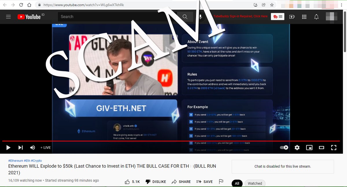 blueavatar7's tweet photo. Scam crypto in youtube. Invest in legal exchange only (https://t.co/YCsbdgj3SJ) #cryptocurrency #CoinMarketCap https://t.co/RdExH5GXHQ