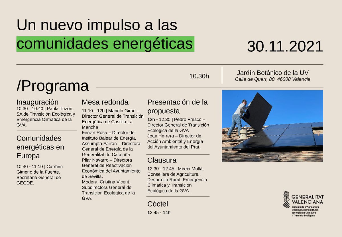Mañana presentaremos en Valencia una propuesta de trasposición de las directivas sobre Comunidades Energéticas. Un propuesta que much@s esperamos, con el apoyo de representantes autonómicos y municipales de toda España. Podéis ver la jornada en este link: fb.me/e/5ag75TjFc