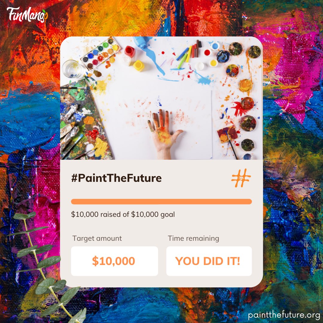 finmango's tweet photo. Exciting news! In the past month, @paintthefutures went live and raised over $10k, enough to fund at least 30 creative entrepreneurs with 0% interest micro-loans. 

You tuned in, jumped on the mango train, and were so incredibly generous. https://t.co/EX7m7NLwWe