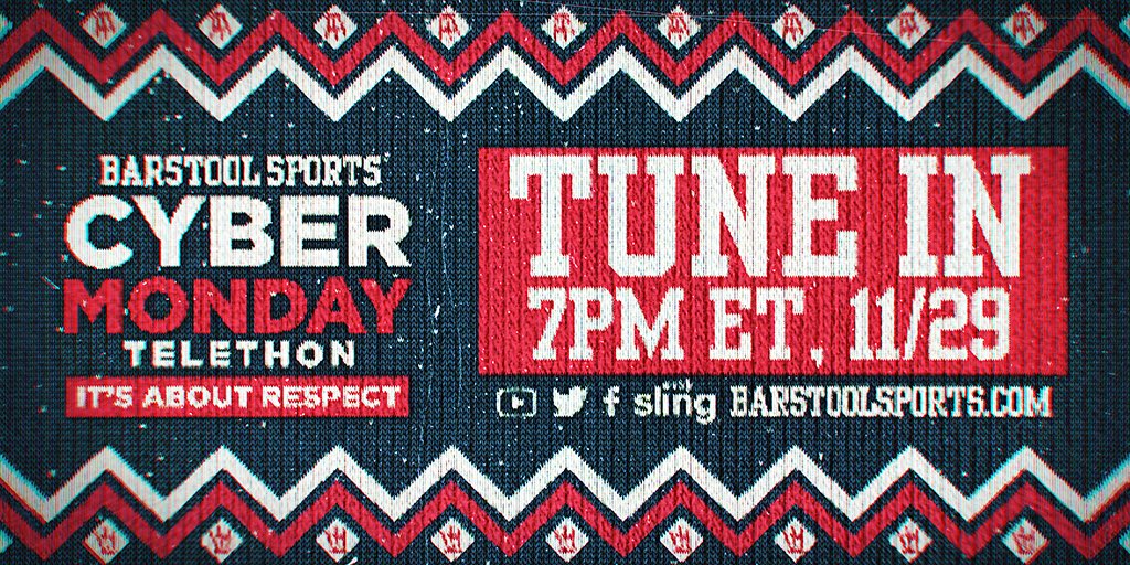 🚨TELETHON TONIGHT🚨

- 7PM est
- barstoolsports.com
- The <a href="/barstoolstore/">Barstool Sports Store</a> is 20% off
- 51 Strokes hoodie is still available!
store.barstoolsports.com/products/unrl-…