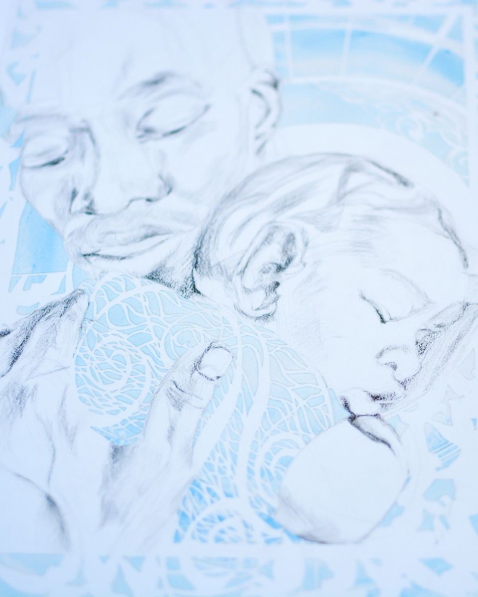 HolyTrinityBuff's tweet image. "In this image, Zechariah holds his baby boy. He speaks a blessing, a berakah... Zechariah sees what his son will become and begins to speak his future into being from the start." — “Berakah” by Hannah Garrity | @sanctifiedart #closetohome #advent2021 #htlcadvent2021