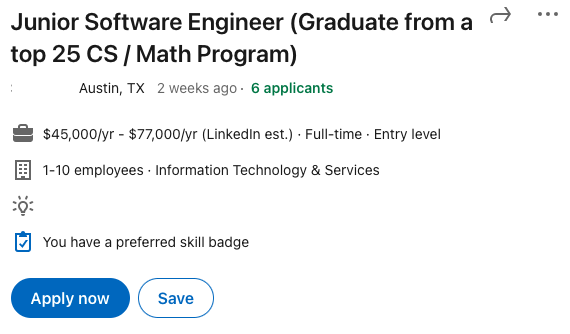 DannyDChef's tweet photo. I was applying for positions on LinkedIn when I ran across this posting...

Maybe this is a "hot take" but putting this in your job posting isn't getting the results that you are looking for...

What you just did is discriminate against anyone who cannot afford top 25 education. https://t.co/dwNKPfjAqQ
