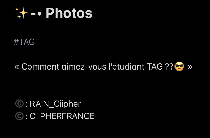 CiipherFRANCE's tweet photo. ✨-• Photos
Traduction et photos du tweet de notre étudiant @TAG_France_.🥰
©️: @RAIN_Ciipher
#Ciipher #Blind #CPR #Ciipher_BLIND #Ciipher_Comeback #Clue_SO_BEAUTIFUL #Ciipher_BLIND_Open
#싸이퍼에_콩깍지_껴버렸네 https://t.co/b1TZsaZ8Wd