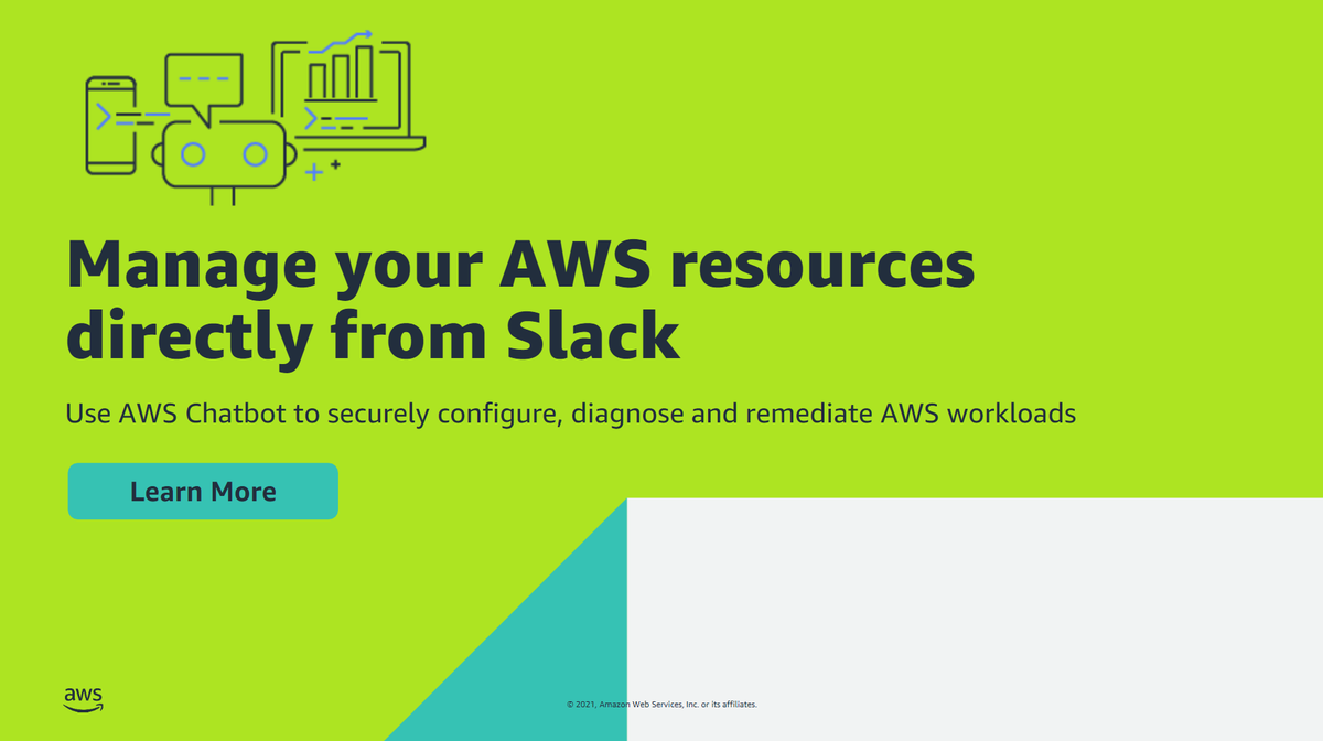 AWSArchitecture's tweet photo. Manage your AWS resources directly from Slack! Today, we are announcing a preview of how to securely configure, diagnose & remediate AWS workloads from Slack channels with AWS Chatbot. ๐ฌ Learn more. https://t.co/JGw26BZNmO #awschatbot #reInvent https://t.co/iZPsBugs5w