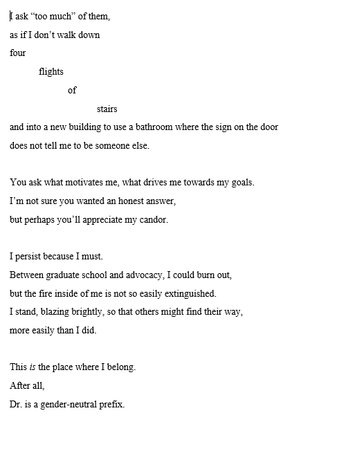 equigleychem's tweet photo. I never got around to posting the poem I wrote as my personal statement for this year's @OUTinSTEM scholarship, so uh here it is, pls be gentle with feedback bc it was just RAW emotion https://t.co/HzcxdDiCdN