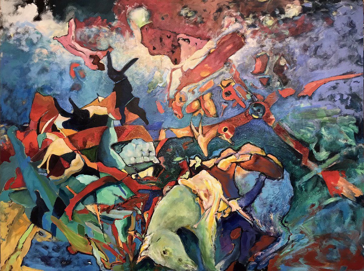 PhilipLaber's tweet image. So this is my first tweet and I will let my new painting speak for itself! (Il Cavallo Verde, acrylic on canvas, 36”x48” 2021)