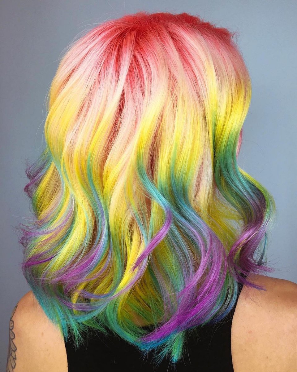 manicpanicnyc's tweet photo. Loving this rainbow hair created with Pretty Flamingo, Electric Banana, Atomic Turquoise, and Ultra Violet! 🌈♥️ 

(IG: parlour.eleven )

#manicpanicnyc #rainbow #rainbowhair #prettyflamingo #electricbanana #atomicturquoise #ultraviolet #pinkhair #yellowhair #bluehair #purplehair https://t.co/cMPnHyZe6Z