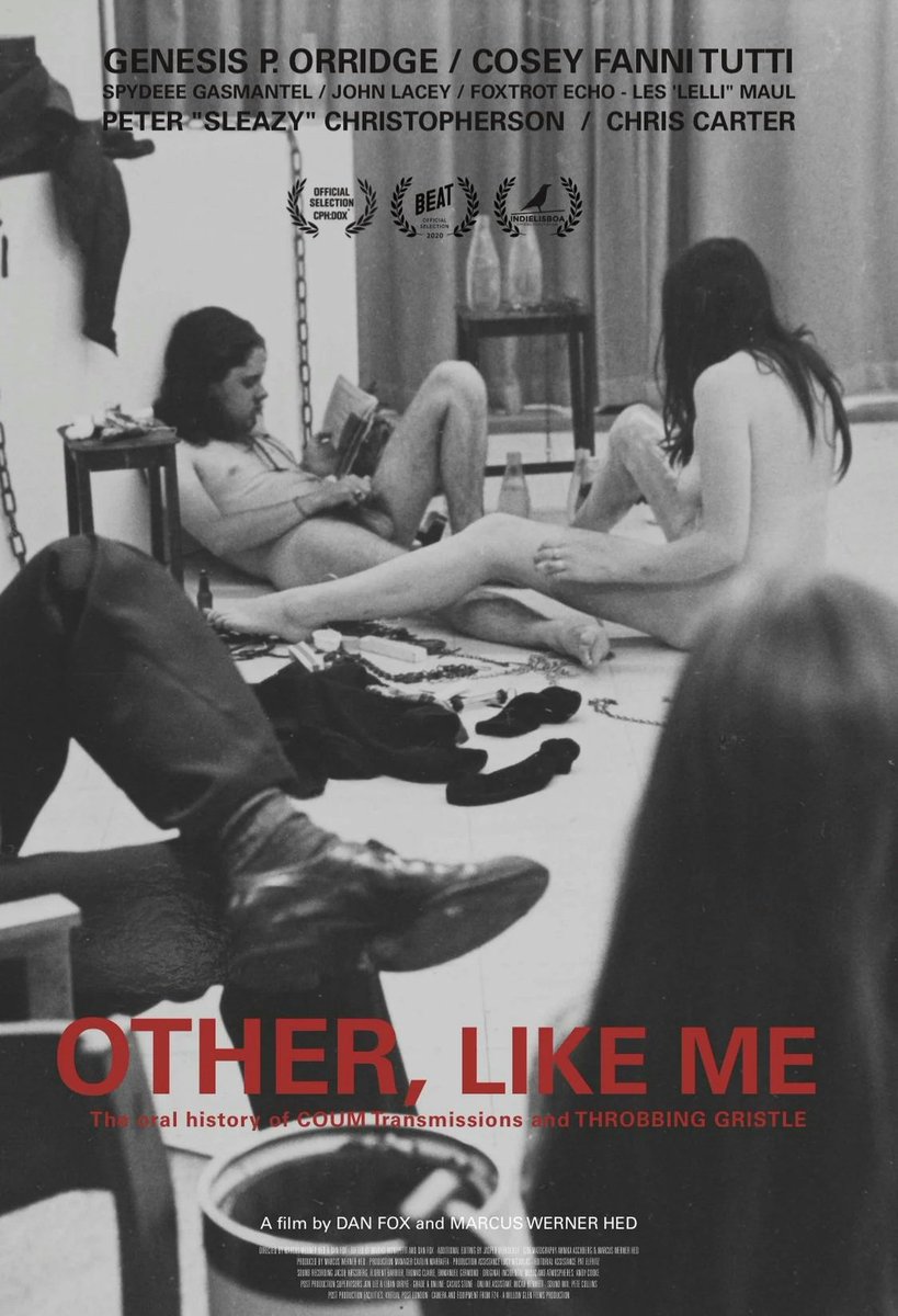 It’s finally happening… 
the COUM film ‘Other, Like Me’ will be broadcast on BBC FOUR on Sunday 5th Dec at 22.35

It will also be available to stream (for free) shortly after broadcast.

bbc.co.uk/programmes/m00…
<a href="/CoumTransmision/">𝙲𝙾𝚄𝙼 𝚃𝚁𝙰𝙽𝚂𝙼𝙸𝚂𝚂𝙸𝙾𝙽𝚂</a> <a href="/coseyfannitutti/">Cosey Fanni Tutti</a> <a href="/SpydeeeG/">gasmantell</a> <a href="/chris_carter_/">匚卄尺丨丂 匚卂尺ㄒ乇尺</a>