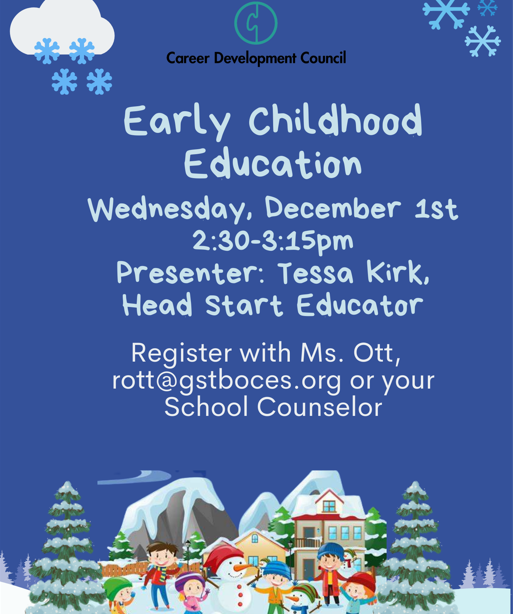 SVE_HS's tweet photo. Interested in working with children?  There is a career presentation with a Head Start Educator to discuss careers in Early Childhood Education.  Email or see your counselor to register. https://t.co/l1YlR1qDGq