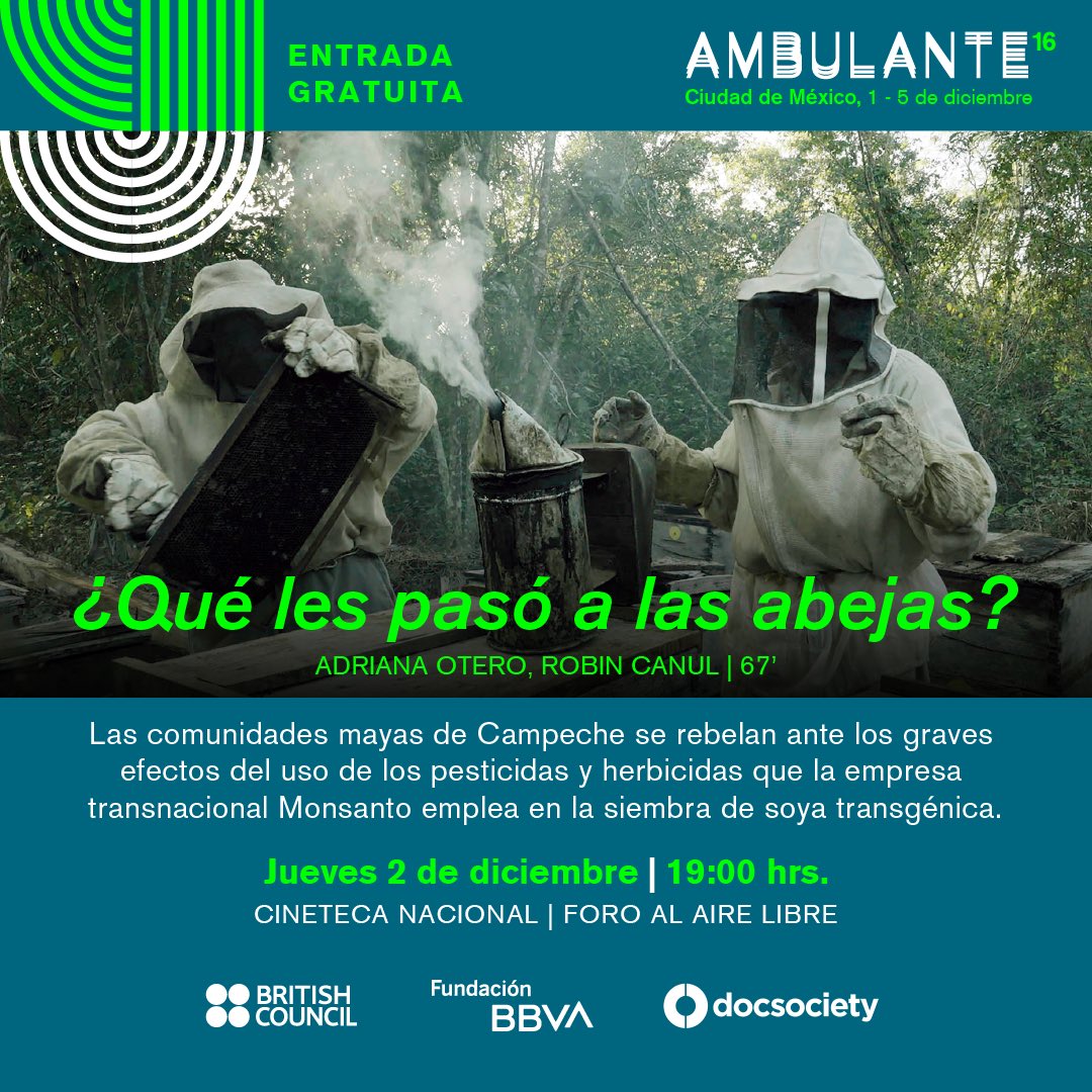 Ambulante's tweet photo. ¡El jueves presentamos @Abejas_Doc en el foro al aire libre de la @CinetecaMexico! 

Bzz...bzz 

👑👑👑👑👑👑
🐝🐝🐝🐝🐝🐝

🌻🌻🌻🌻🌻🌻🌻

ENTRADA GRATUITA @BBVA_Mex @mxbritish @TheDocSociety https://t.co/4yOrtSkyvM