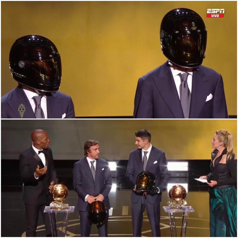 ESPNF1's tweet photo. Alonso and Ocon presenting at the Ballon d'Or awards 😅 https://t.co/P8h1JUSbga