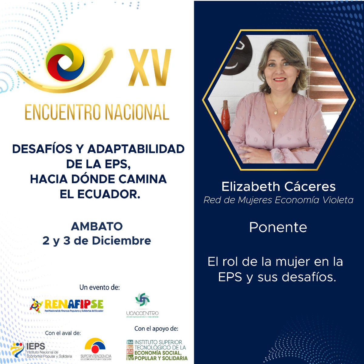Renafipseec's tweet photo. 📌Presentamos a nuestra expositora 𝐝𝐞𝐥 𝐗𝐕 𝐄𝐧𝐜𝐮𝐞𝐧𝐭𝐫𝐨 𝐍𝐚𝐜𝐢𝐨𝐧𝐚𝐥 "Desafíos y adaptabilidad de la EPS, hacia dónde camina el Ecuador":
Elizabeth Cáceres https://t.co/J0Dj45fezW