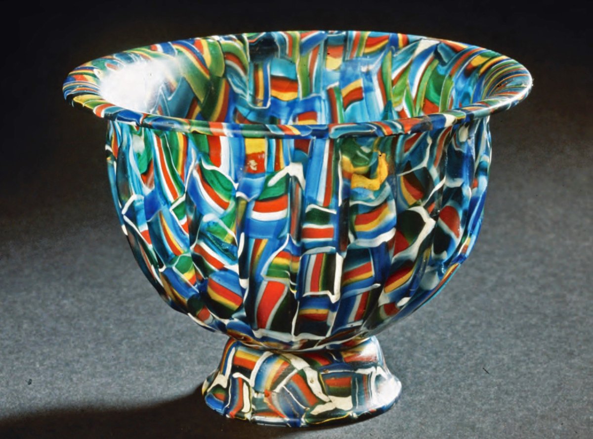 An utterly dazzling Roman mosaic glass bowl - once assumed to have been a 19th century creation, until scientific analysis of its chemical composition in 1999 confirmed its Roman origins. From Italy, 1st-2nd century AD. The Victoria and Albert Museum