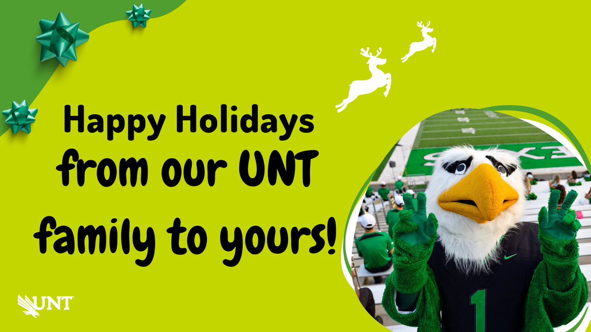 UNTsocial's tweet photo. Happy Holidays, Eagles! You can promote sustainability and be #UNTgreen by sharing electric greeting cards this holiday season! https://t.co/InN05aK0Nu