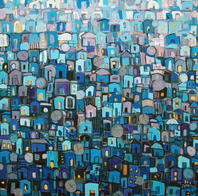 Ethiopian artist Makeda Bizuneh, The Roofs in the Moonlight (c.2013) #WomensArt