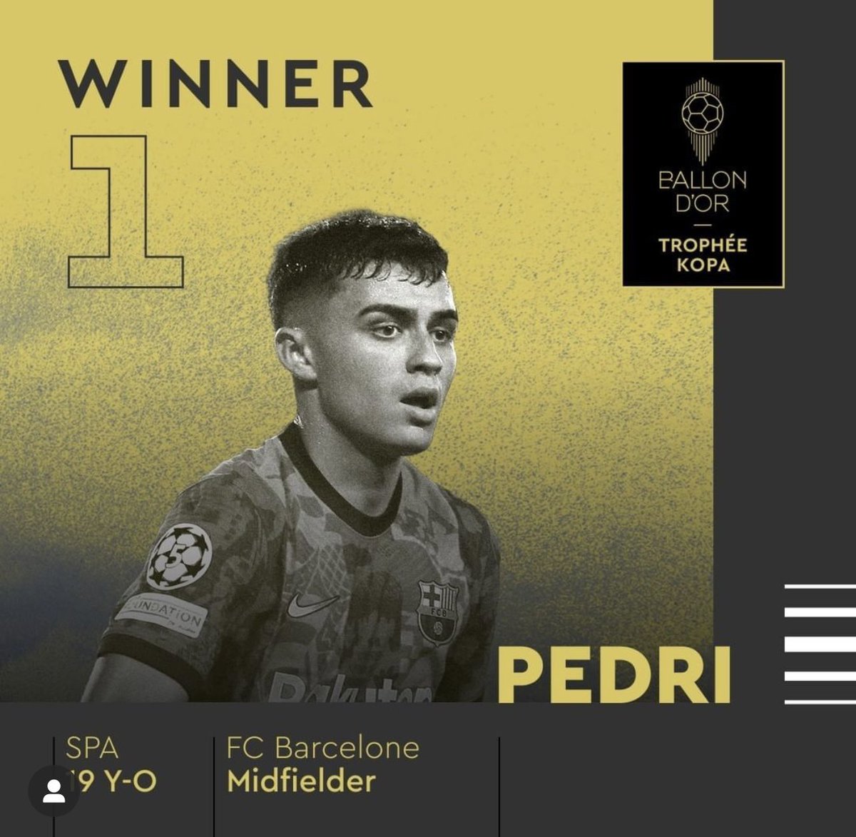 news_mates's tweet photo. #BallonDor  Pedri Wins the Kopa Trophy 🤩 https://t.co/6ll4GEQdnc