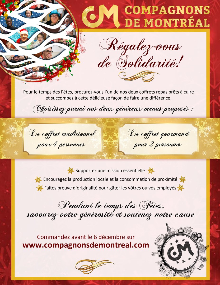 compagnonsdemtl's tweet photo. Pour le temps des Fêtes, procurez-vous l’un de nos deux coffrets repas prêts à cuire et succombez à cette savoureuse façon de faire une différence. 💝
Cliquez ici et choisissez parmi nos deux menus aussi délicieux que généreux qui vous sont proposés : https://t.co/vP1eg40fZA https://t.co/9pL7TDrym7