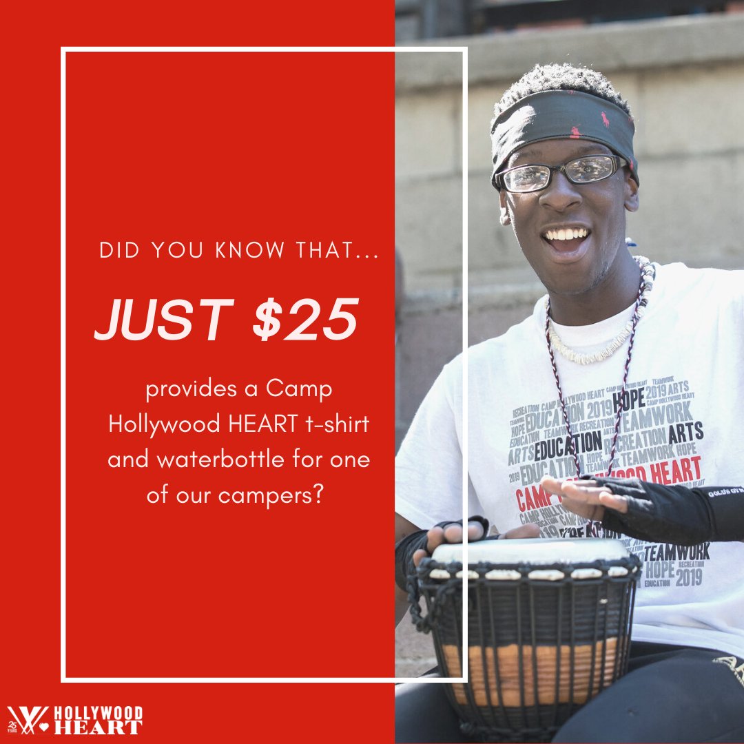 Did you know that just $25 provides a Camp HollywoodHEART t-shirt and water bottle for one of our campers? There are so many impactful ways to give to underserved youth this #GivingTuesday! #GivingTuesday2021 hollywoodheart.org/donate/