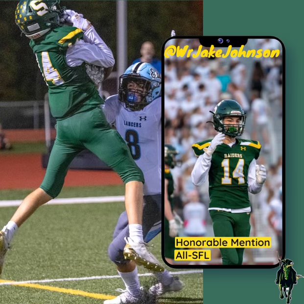 SMSRaiderFB's tweet photo. Congrats ⁦@jakeejohnson5⁩ on your All-League selection at WR! #believe https://t.co/s8BRvTiJ80