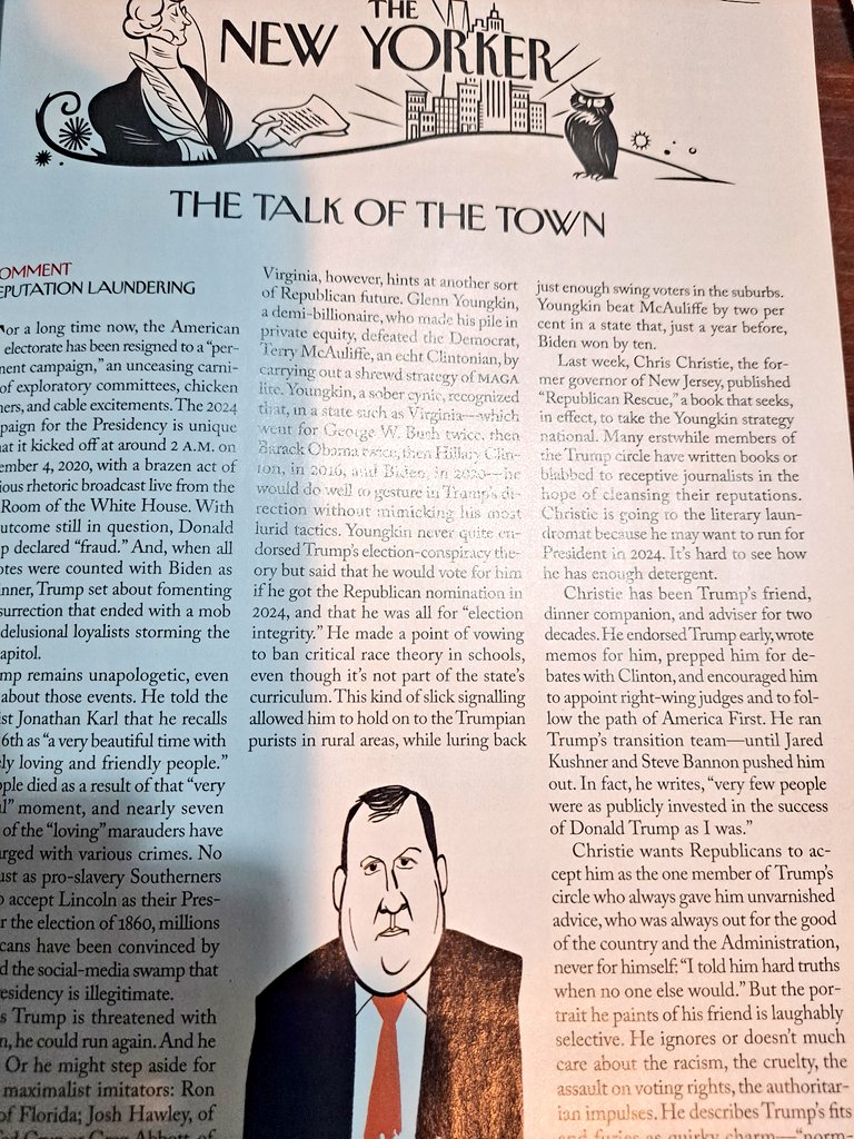 Health4AllAmer's tweet image. Once again @NewYorker is one of the few media outlets that speaks truth about @GovChristie.

&quot;He ignores or doesn&apos;t much care about the racism, the cruelty, the assault on voting rights, the authoritarian impulses&quot; from Trump. 

#ReputationLaundering