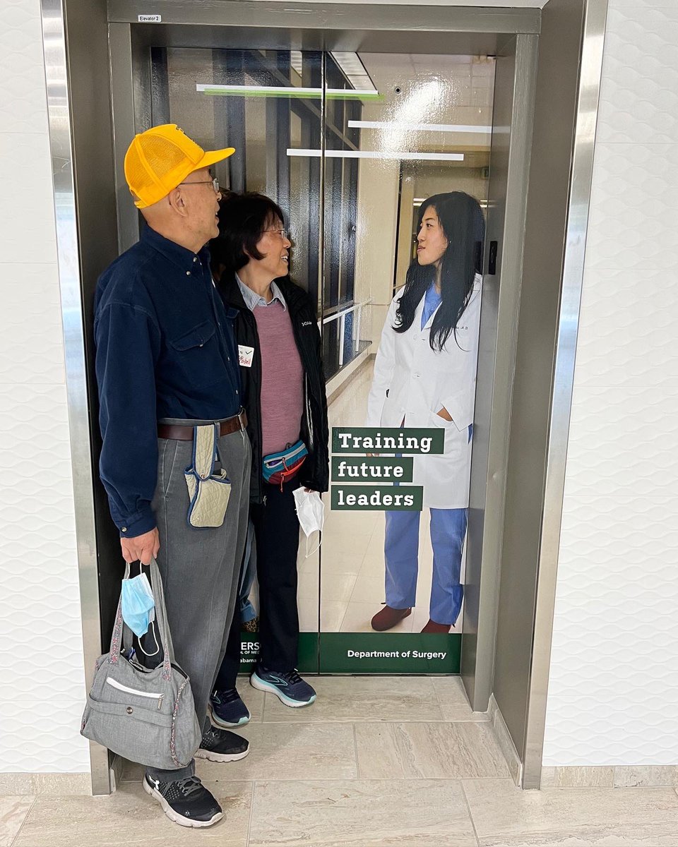 adamtlucy's tweet photo. Tell me you’re a proud surgery parent without telling me you’re a proud surgery parent. Much love for the Shao’s and the new @UABSurgery elevator wraps! @shao_connie @AsianAcadSurg https://t.co/nWosXarWbd