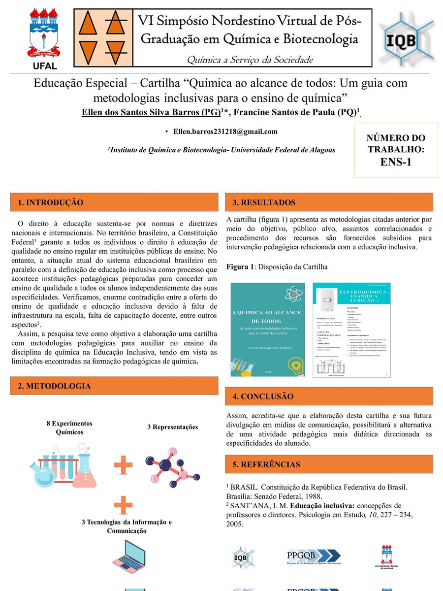 Ellenssbarros's tweet photo. Educação Especial- Cartilha "Química ao alcance de todos: Um guia com metodologias inclusivas para o ensino de química"
@ppgqb_ufal #VISIMPPGQB
#VISIMPPGQBENS1 https://t.co/mF5zNuGA57