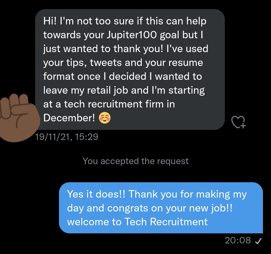 TheJobfather__'s tweet photo. I was going through my inbox and I got a nice surprise. We've helped 120/100 Black people find new jobs in Tech this year.
โ๐พ๐ฅโ๐พ๐ฅโ๐พ
Share knowledge when you can, open doors for people like you and it'll come back to you.
I promise.
#BlackTechTwitter #MakeTechBlack https://t.co/q0IjowfBHY