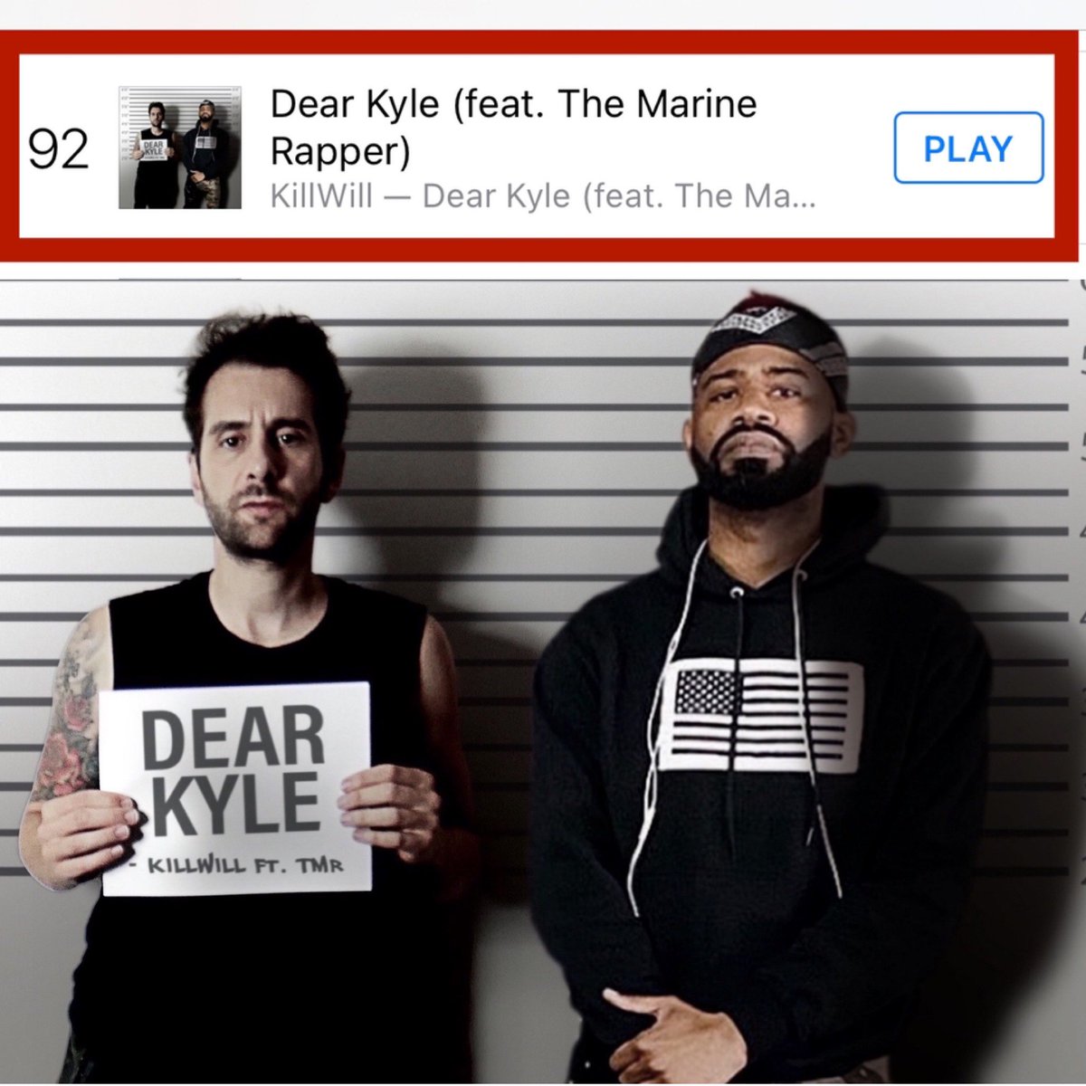 TheMarineRapper's tweet photo. WE BACK UP! ON THE CHARTS AT #92 MUST BE OUR NEW MUSIC VIDEO ON YOUTUBE !! LETS GET DEAR KYLE TO # 1 ! π
πΉ Buy Dear Kyle (feat. @TheMarineRapper ) - Single by @willchamplin https://t.co/AhYlwiKUo6
#killwill #themarinerapper #dearkyle https://t.co/ZUnoi2Ebhg