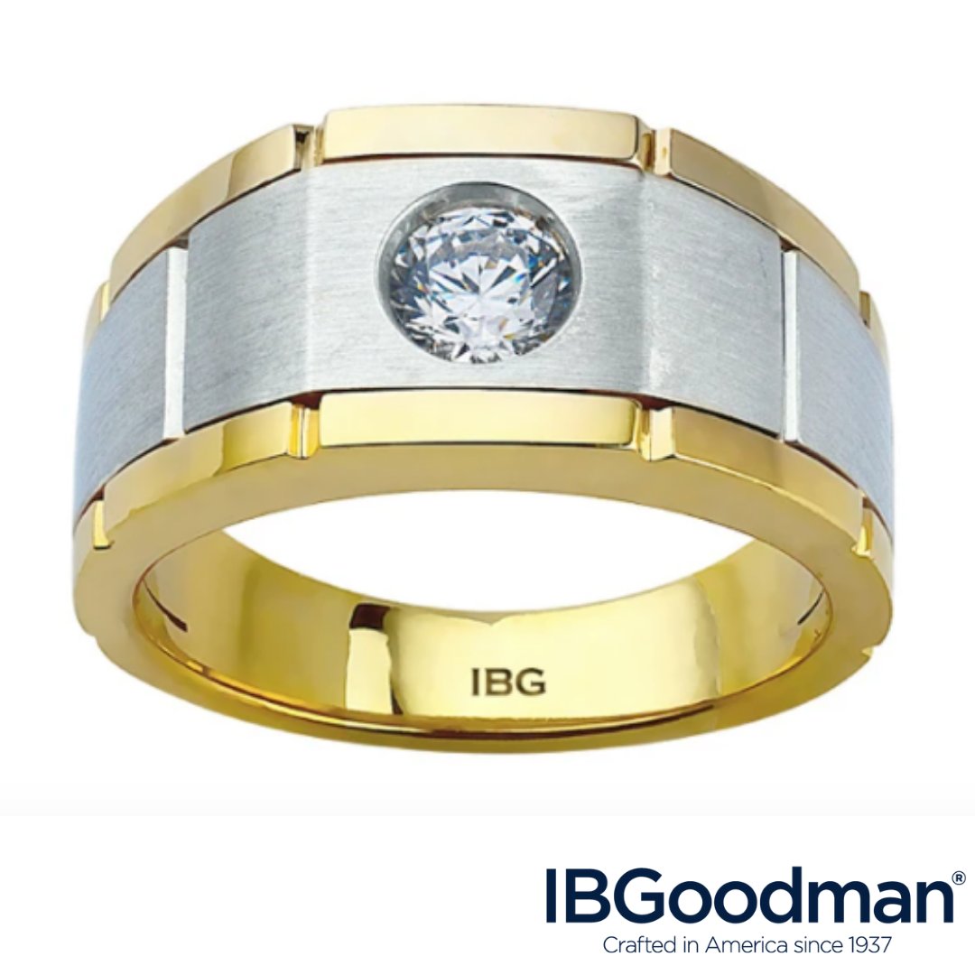 IBGoodman's tweet photo. Make a statement with this incredible two-tone 1/4 ct. diamond solitaire band with satin finish. It's your last chance to save 20% off sale prices with code SAVE20NOV at checkout. https://t.co/z94b5B8Ucu  #goldrings #mensjewelry https://t.co/y83pP721K7