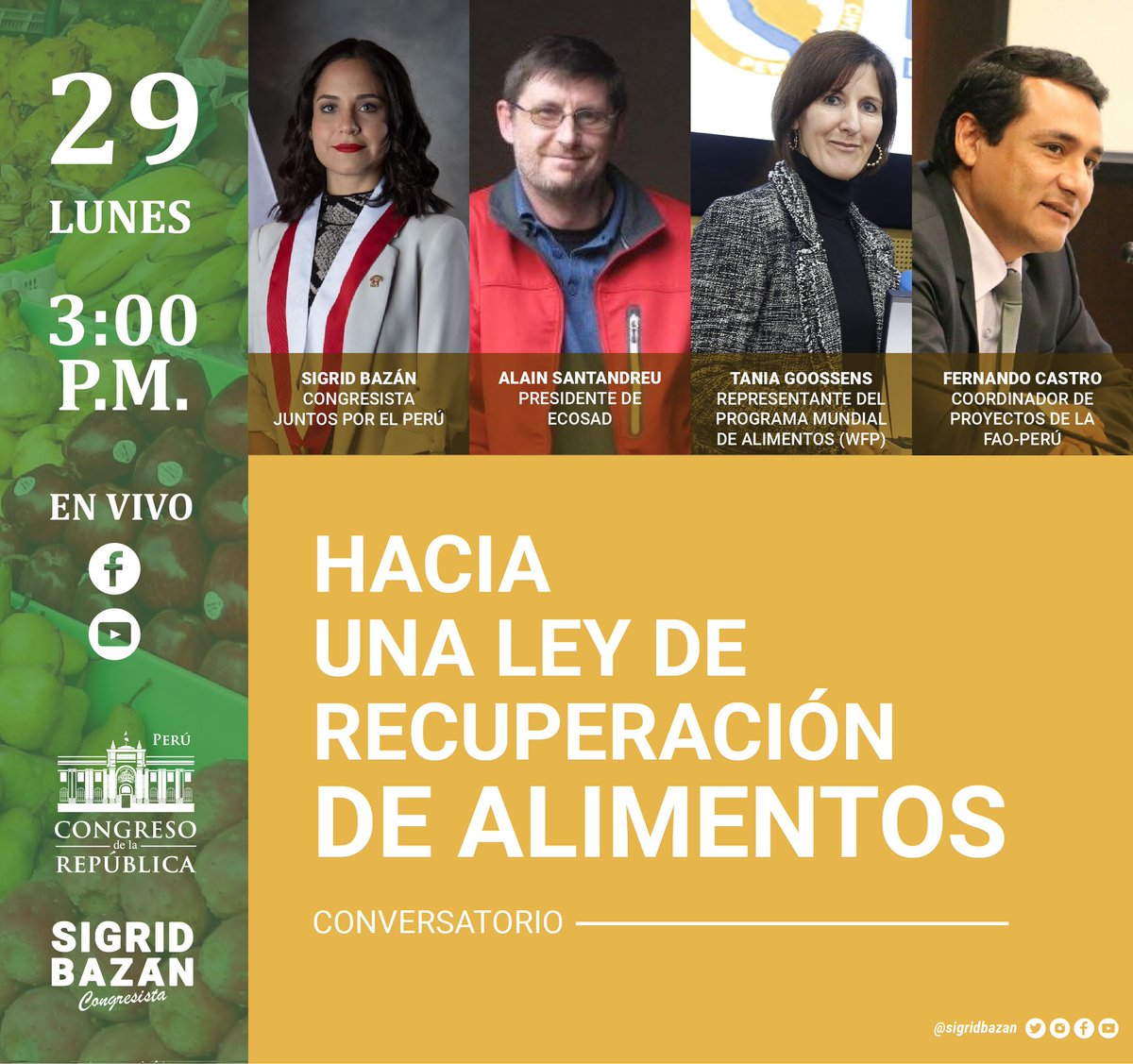 FAOPERU's tweet image. Hoy se desarrolló el  #Conversatorio 'Hacia una ley de  Recuperación de Alimentos'.

@FAOPERU participó en el @congresoperu invitados por la congresista @sigridbazan