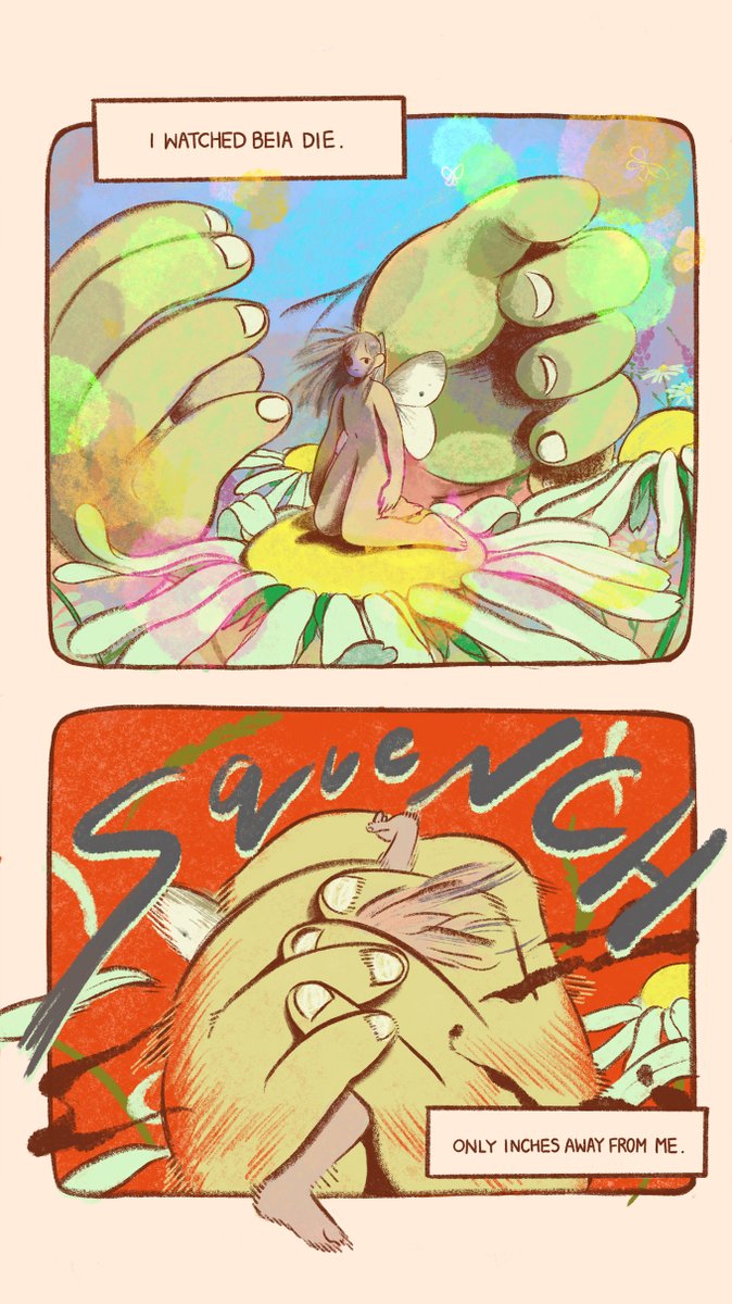 First two pages of "Curiosity Killed My Beia", a short one I did for @TheSpinoffTV 's comic of the month!
Full comic in the threaded link🦋

⚠️content warning: blood, death, depiction of a corpse 