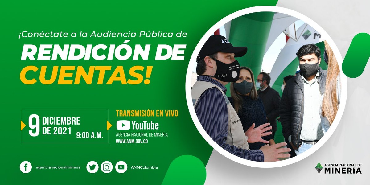 📢 Te invitamos a conectarte el próximo 9 de diciembre a las 🕘9:00am a #ANMRindeCuentas en donde responderemos las dudas de los ciudadanos y publicaremos el avance en la gestión del 2021. 
👉🏻 Transmisión por #YouTube y anm.gov.co