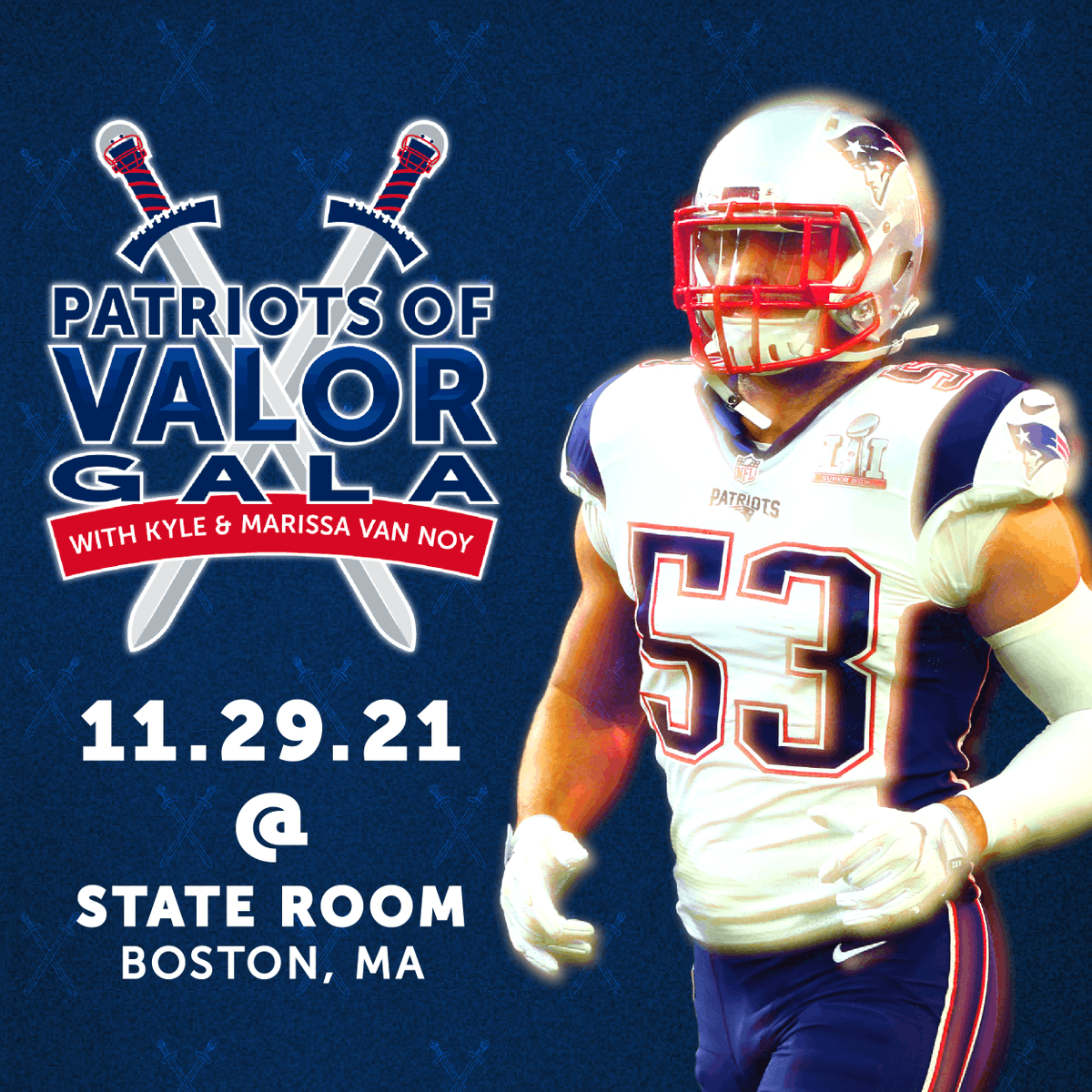 vannoyvalorfdn's tweet photo. Tonight's the night! We have just a few tickets left for purchase at: https://t.co/gZIyS000n0 | Kyle &amp; his @Patriots teammates will be in attendance tonight to help raise funds for The Van Noy Valor Foundation #communityoutreach programs. 🙌 @KVN_03 @marissa_vannoy https://t.co/d6qhpMTEcj