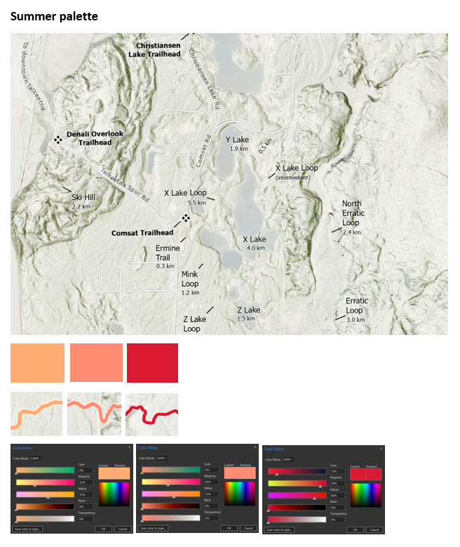 alaska_melanie's tweet photo. For this week's #SlowMapChallenge I worked on my summer and winter Talkeetna #Alaska trail map palettes https://t.co/gIsf9duHrK