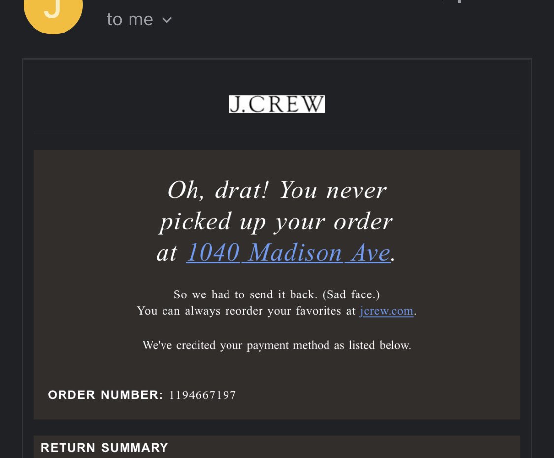 felipecocco's tweet image. ⁦@jcrew⁩ I get from a tech perspective why it’s like this, but maybe when your store fumbles the order twice and you need to issue a refund, try to set it up so you don’t insult the customer in the process, maybe? #ethicalCS