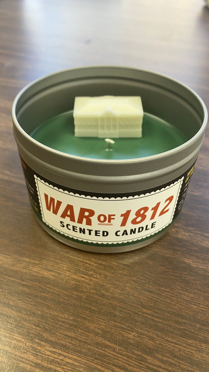 DrMaryDraper's tweet image. One of my advisees just gave me a War of 1812 scented candle, and it is *hilarious.* This is the end of semester pick-me-up that we all need.