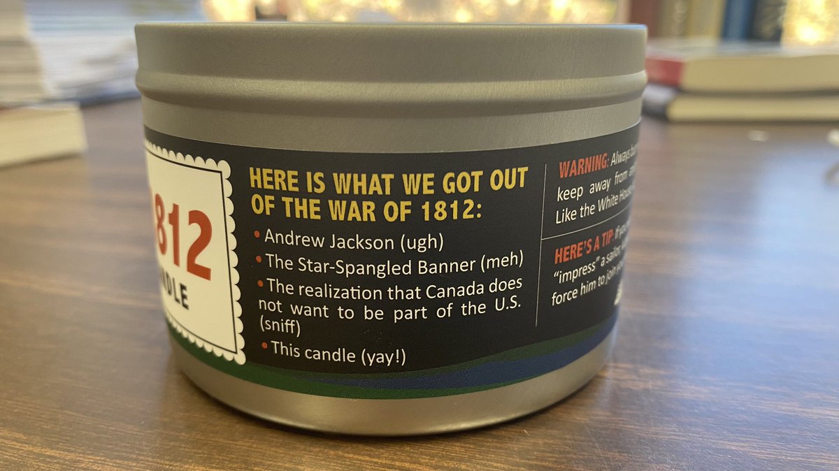DrMaryDraper's tweet image. One of my advisees just gave me a War of 1812 scented candle, and it is *hilarious.* This is the end of semester pick-me-up that we all need.